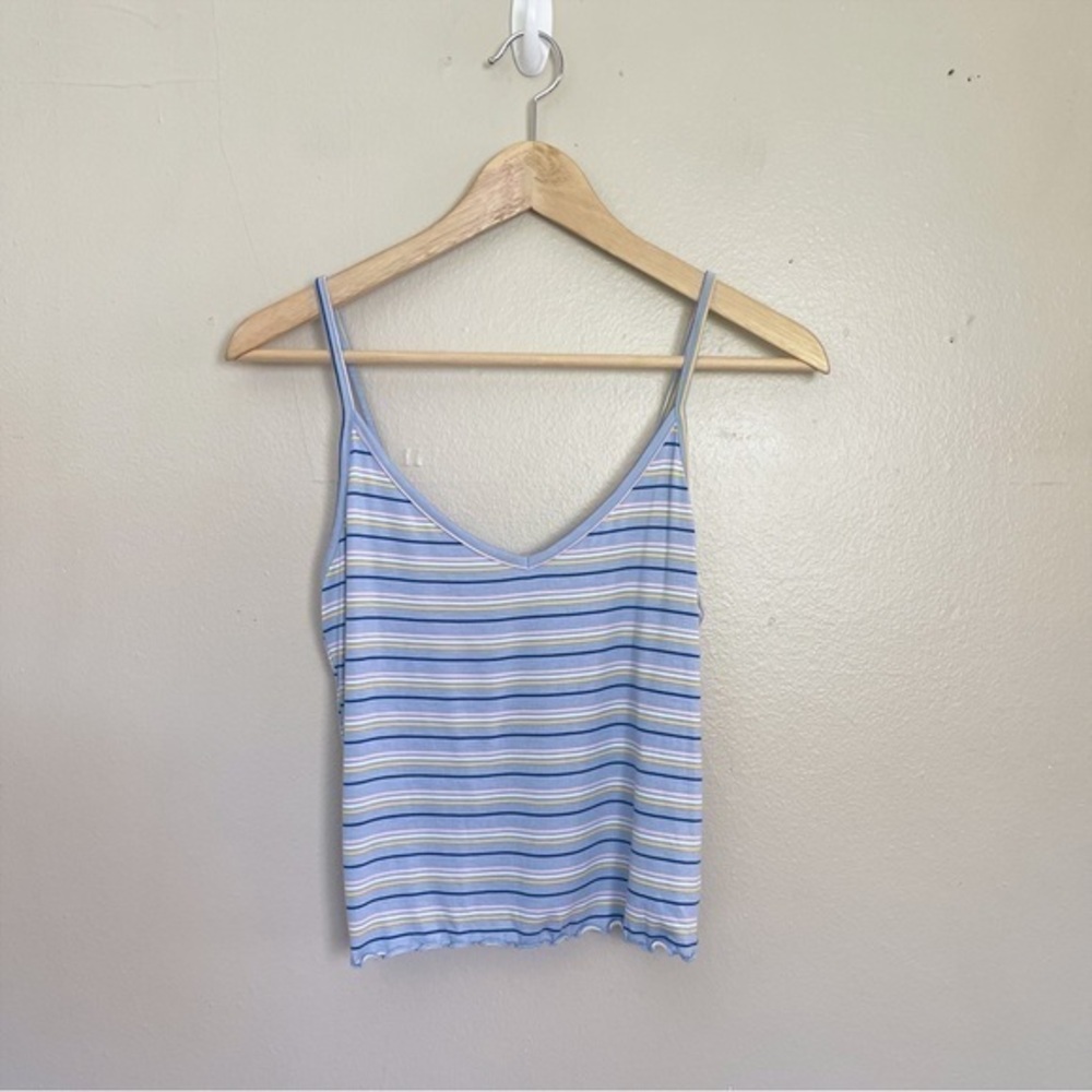 NWT Pacsun Lettuce Edge Baby Blue Striped Cropped Cami Size Medium